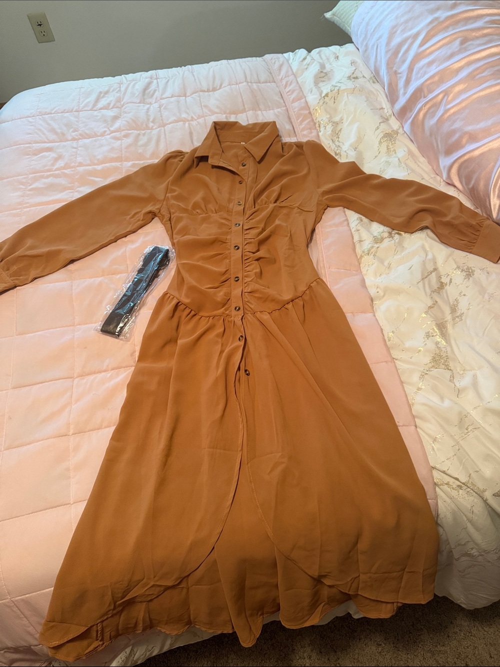Rust Brown Button-Front Shirt Dress